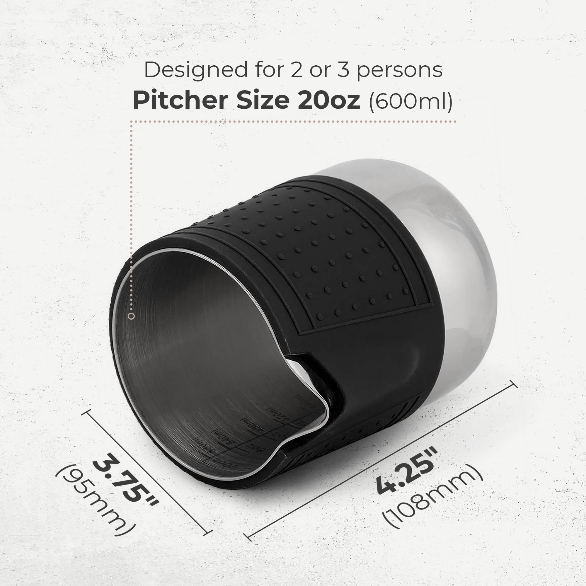 Milk Frothing Pitcher 20oz, Stainless Steel with Anti-Burn Silicone Sleeve, Dripless Spout, Kaffe