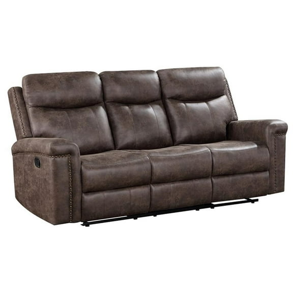 Pemberly Row Polyester Fabric Sofa with Dual Recliner in Mocha
