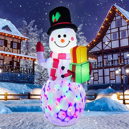 5FT Christmas Inflatables Snowman Outdoor Decorations, Blow Up Snowman Inflatable Yard Decor with Rotating LED Lights for Xmas Garden Lawn Holiday Party Yard Indoor Decorations