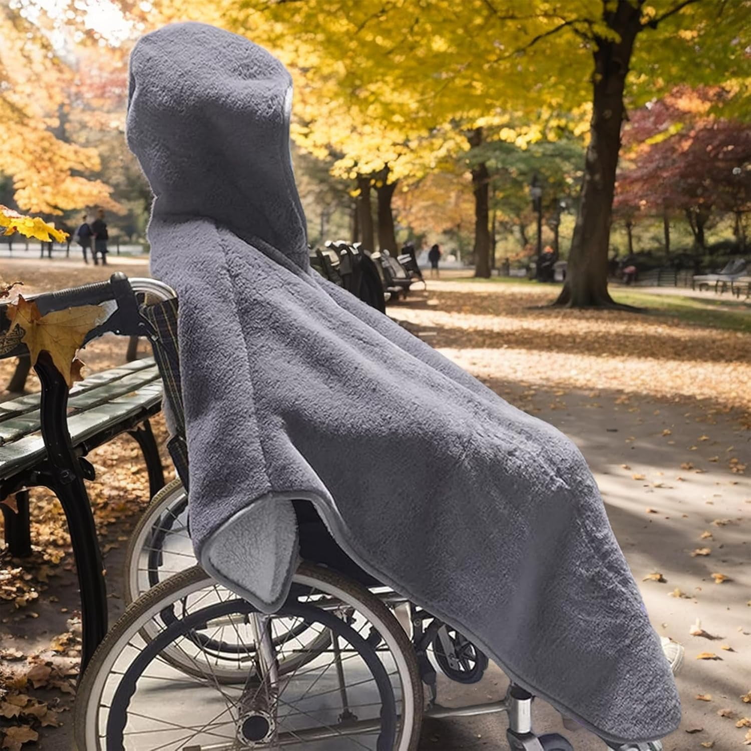 Wheelchair Blanket Warmer Cover: Windproof Wheelchair Hooded Poncho, Travel Thermal Blanket Cloak for Full Body Warmth (Grey)