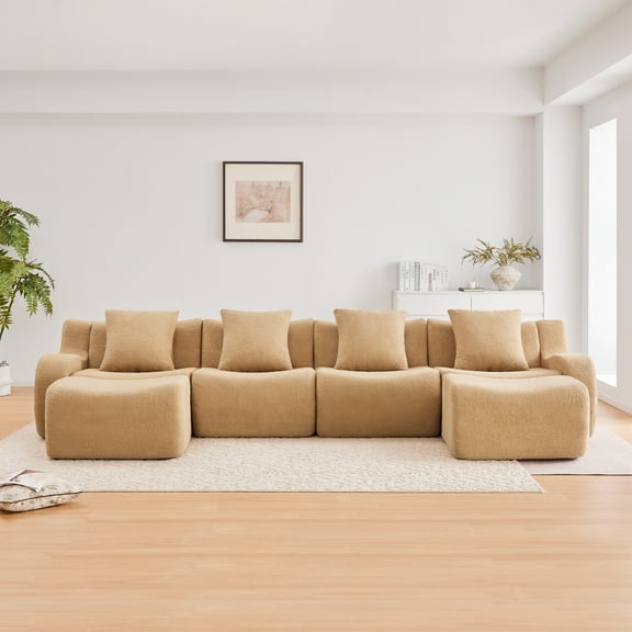 CKEASEAN 148" Oversized U Shape Boneless Cloud Couch Modular Sectional Sofa - No Assembly Required, 2 Ottoman, 32D High Density Sponge Full Compression Corduroy Upholstery Couches for Living Room