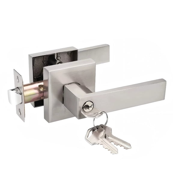 Privacy Door Handles with Lock, Keyless Interior Door Handle Bedroom Bathroom, Modern Square Lever Door Handle Set, Matte Door Lock Door Knob