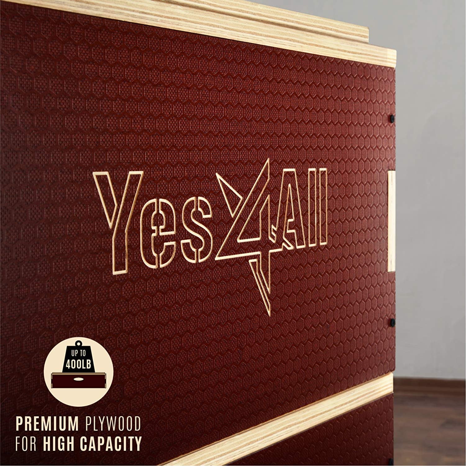 Yes4All 16 in Stackable Wooden Plyo Box, with Anti-Slip Surface for Home Gym, Red