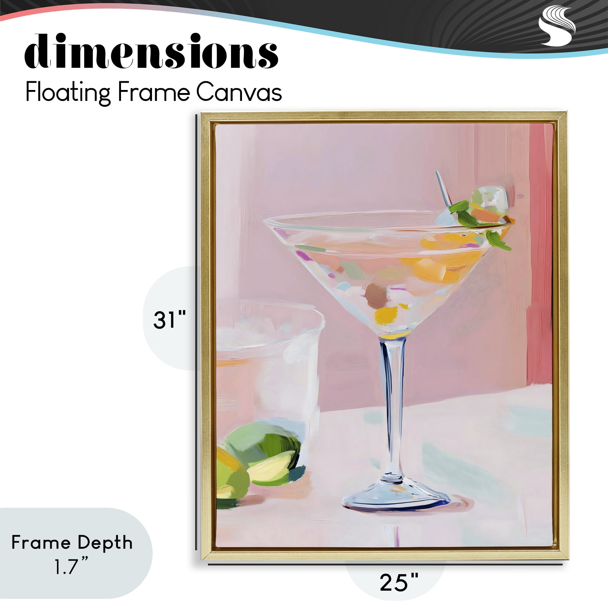 Stupell Industries Pink Martini Bar with Lime Gold Framed Floater Canvas Wall Art, design by The Prints Vibe