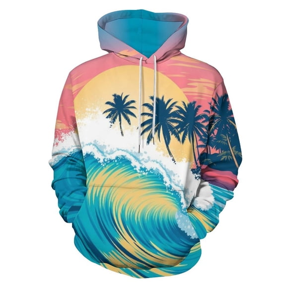 Sunset Ocean Waves Men's Women Vintage 3D Hooded Sweatshirt - All-Season Loose Fit Streetwear