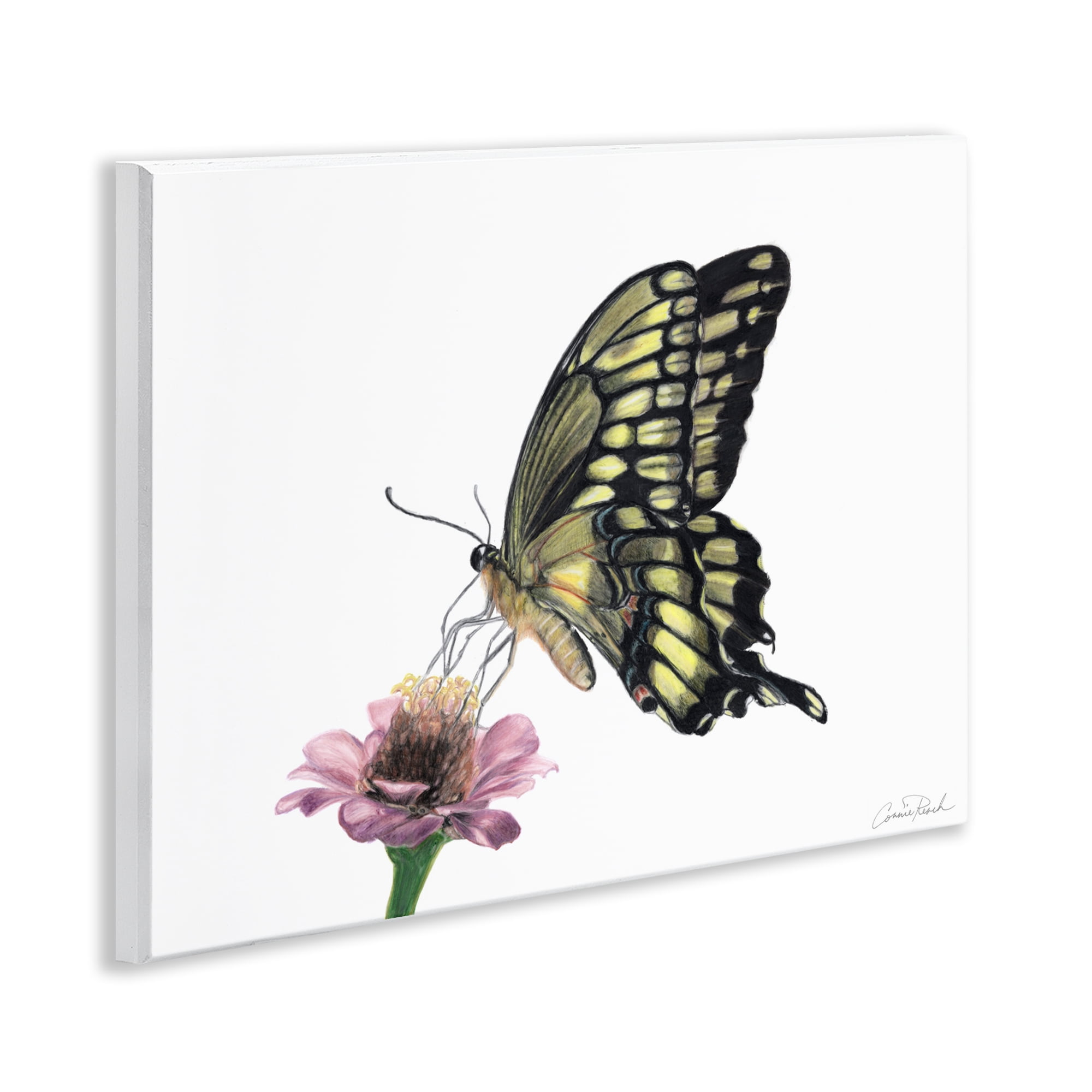 Stupell Industries Minimal Butterfly & Flower Animals & Insects Painting Unframed Art Print Wall Art, 14 x 11