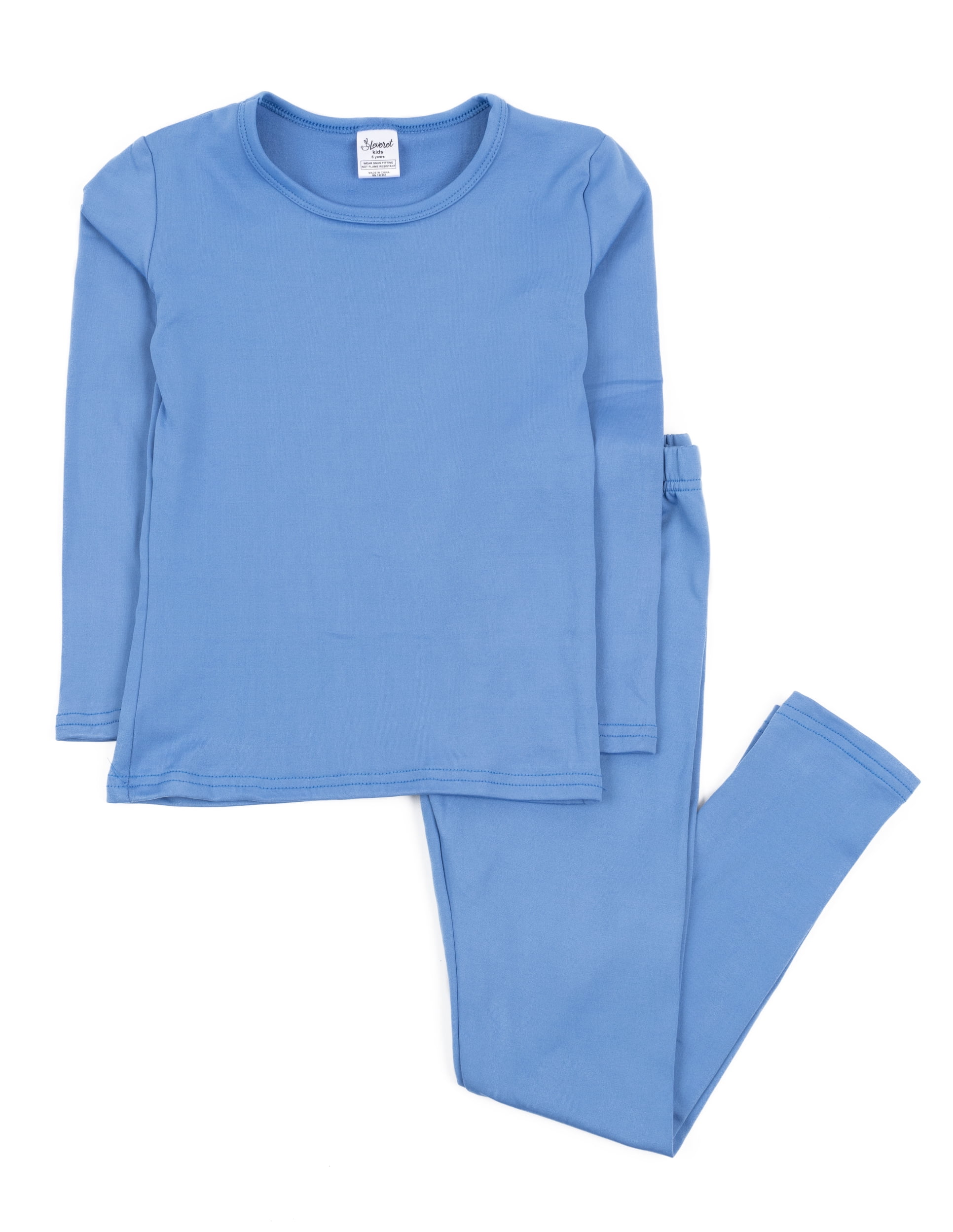 Leveret Kids Two Piece Cotton Thermal Pajamas Solid Royal Blue 5 Year