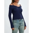 thumbnail image 2 of ZAXARRA Women's Slim Knit Tops Solid Color Off Shoulder Long Sleeve Sweaters Knitwear, 2 of 8