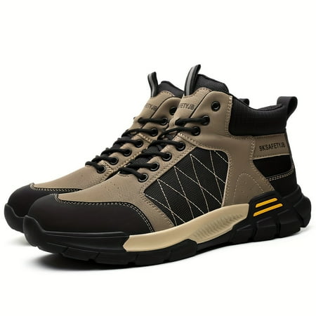 

YANGCYY Durable and Stylish Mens Plus Size Heavy-Duty Work Boots with Robust Steel Toe Puncture-Resistant Design Ultra-Comfortable Fit and Non-Slip Rubber Sole - Functional Footwear fo