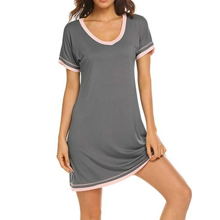 

Fysho Womens Nightgown Sleepwear Cotton Pajamas - Woman Short Sleeve Round Neck Sleep Dress Nightshirt
