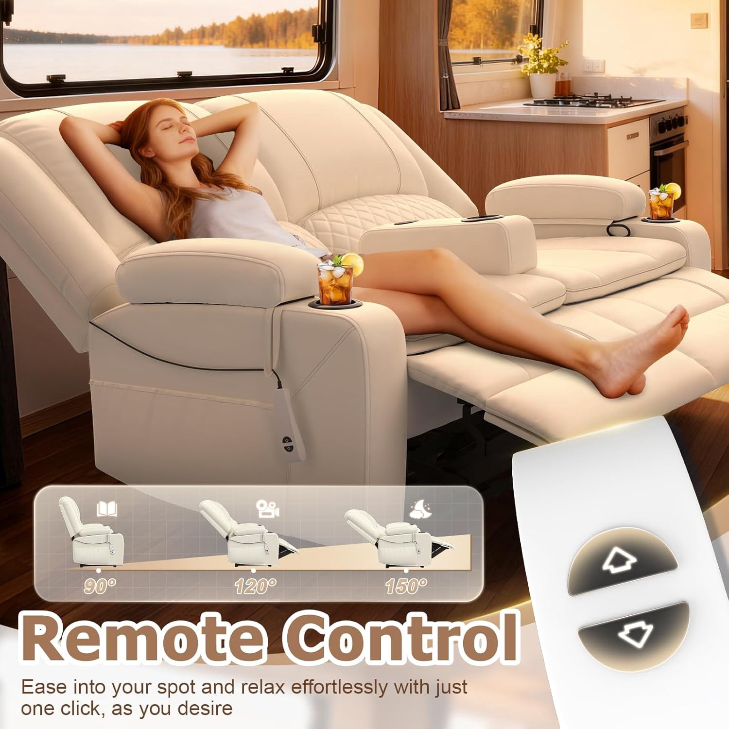 Loberfve Power Reclining Loveseat with Storage USB, Wall Hugger Recliner for Home Theater & RV, Removable Armrest, 2-Tier Cushion, White