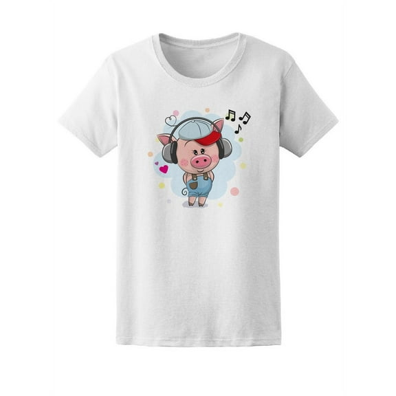 Cute Pig With Headphones T-Shirt Women -Image by Shutterstock, Female x-Large