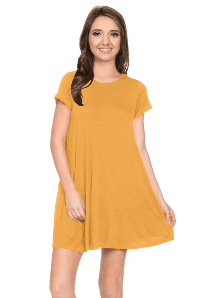 simlu - mustard short sleeve flowy dress for women mustard t shirt dress,gold,3xl - Walmart.com 