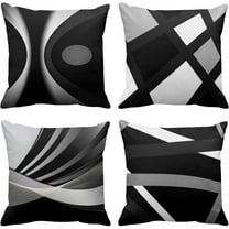 Set of 4 Black Throw Pillow Covers Modern Abstract Grey Stripes Gray White Acrylic Bold Decorative Pillow Cases Home Decor Square 18x18 Inches Pillowcases