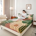 thumbnail image 4 of Manfei Modern Minimalism Twin Sheet Sets for Adult, Plant Botanical Twin Fitted Sheet, Abstract Striped Flat Sheet, Luxury Bedroom Decor, 3 Pieces, 4 of 7