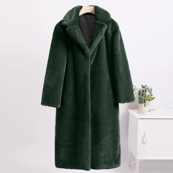 BLTIBY Fur Coat for Women ,Long Faux Furry Cropped Fluffy Jacket Open Front Coats Shaggy Warm Fall Winter Elegant Long Sleeve Outerwear Army Green S