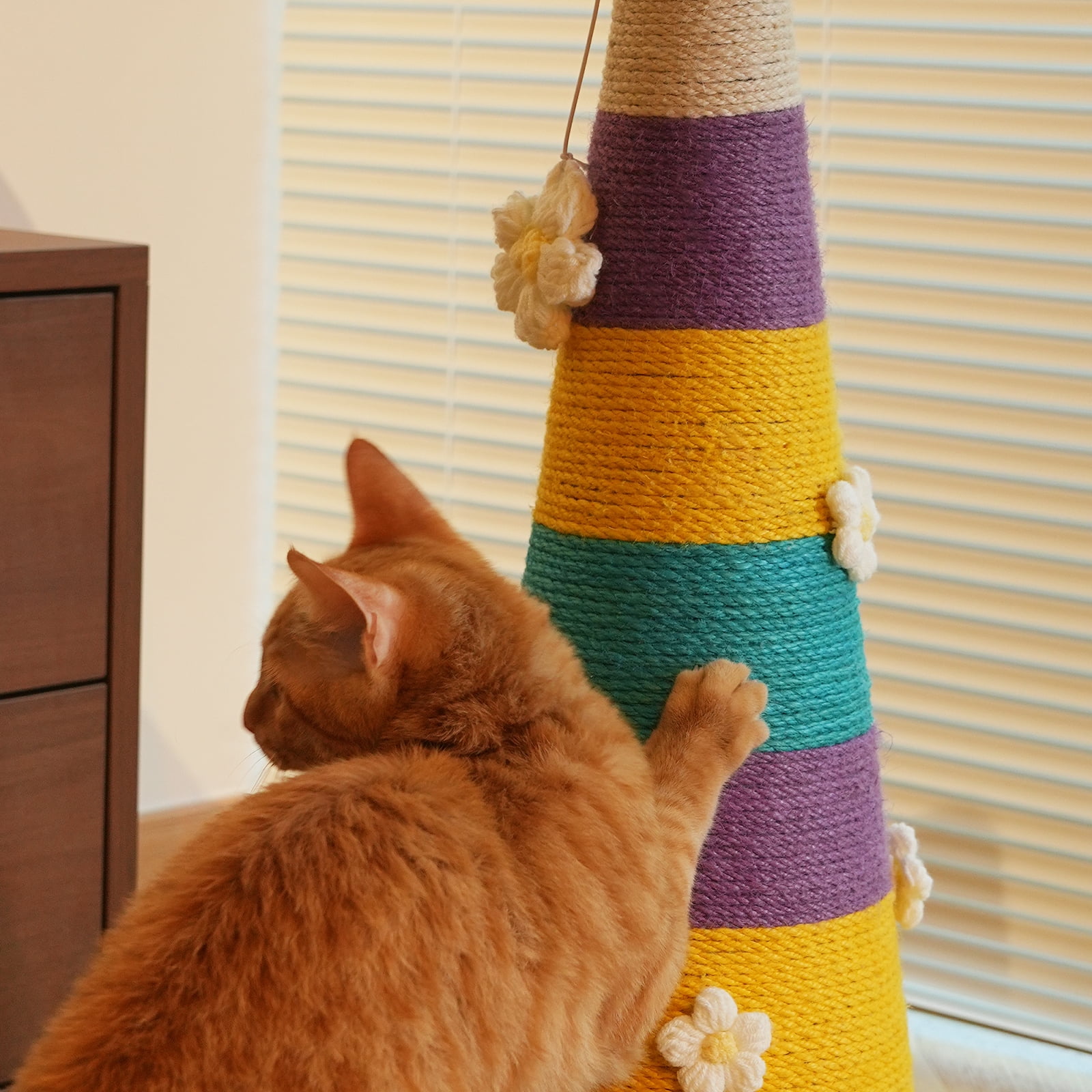 22.4” Colorful Cone Cat Scratching Post – Modern Sisal Rope Cat Scratch Tower with Stable Base, Durable Indoor Cat Scratcher for Furniture Protection