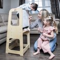 thumbnail image 3 of TREASURE KIDS Wooden Learning Tower for Toddlers 2 in 1 - Montessori Height Adjustable Standing Platform Children Standing Tower- Whiteboard – Kitchen Helper Step Stool Safety Net- Natural wood, 3 of 5