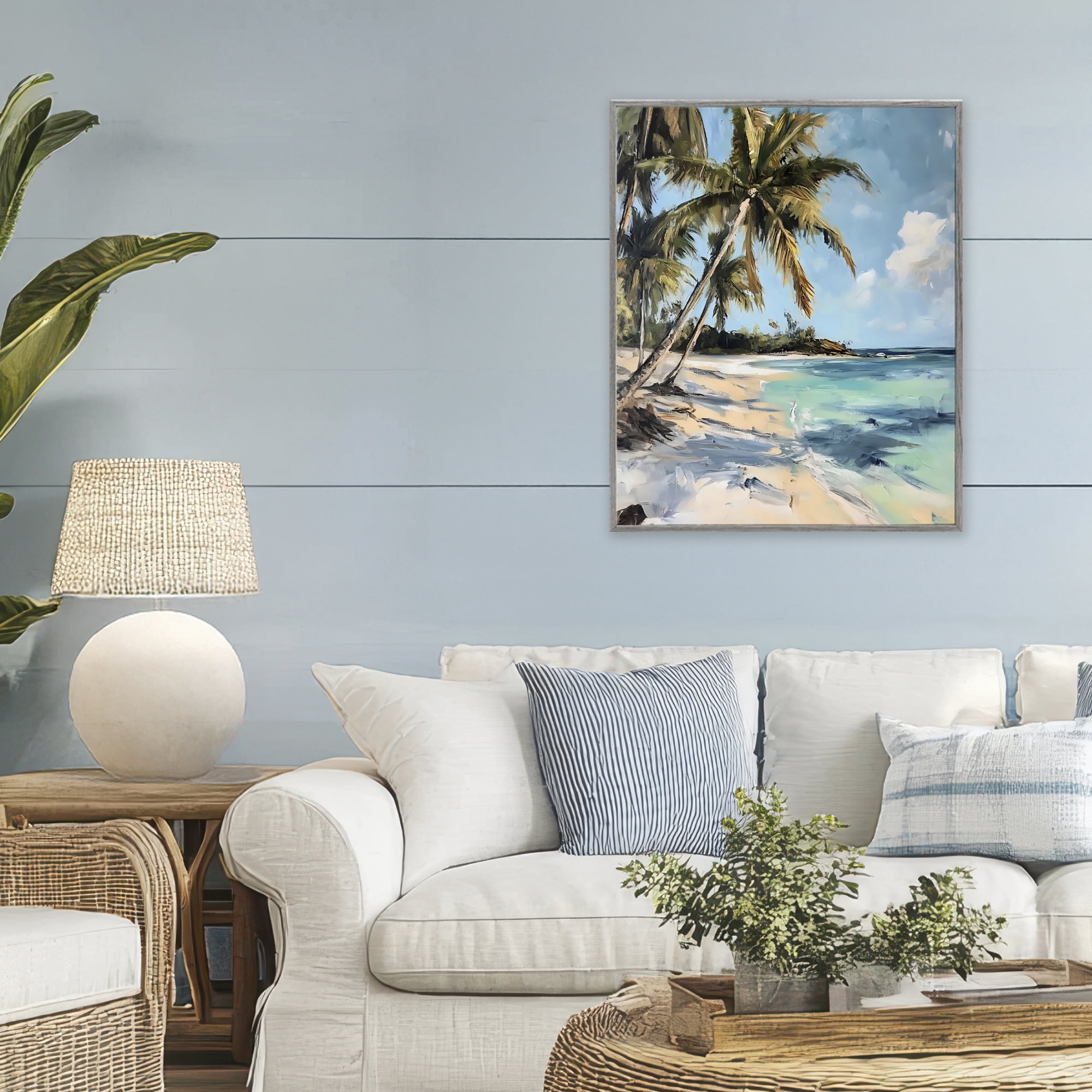 Stupell Industries Tropical Coastline Palm Frond Shadows Gray Framed Giclee Art, design by Franklyn Gregory