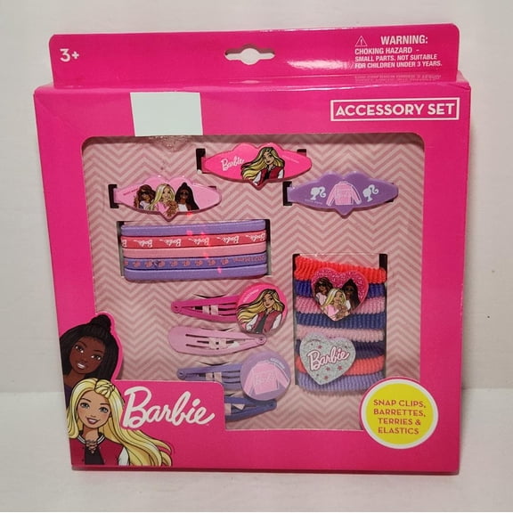 20 Piece Mattel Barbie Fashion Accessory Set with Snap Clips, Barrettes, Terries & Elastics