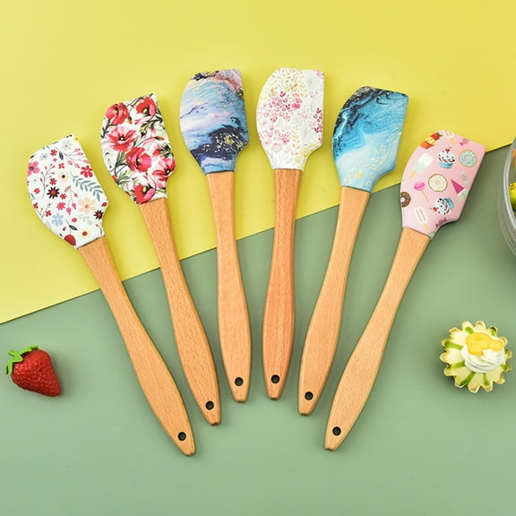 Walbest 9.92Inch Baking Scraper Heat-resistant Reusable Silicone Efficient Cake Butter Spatula with Wooden Handle