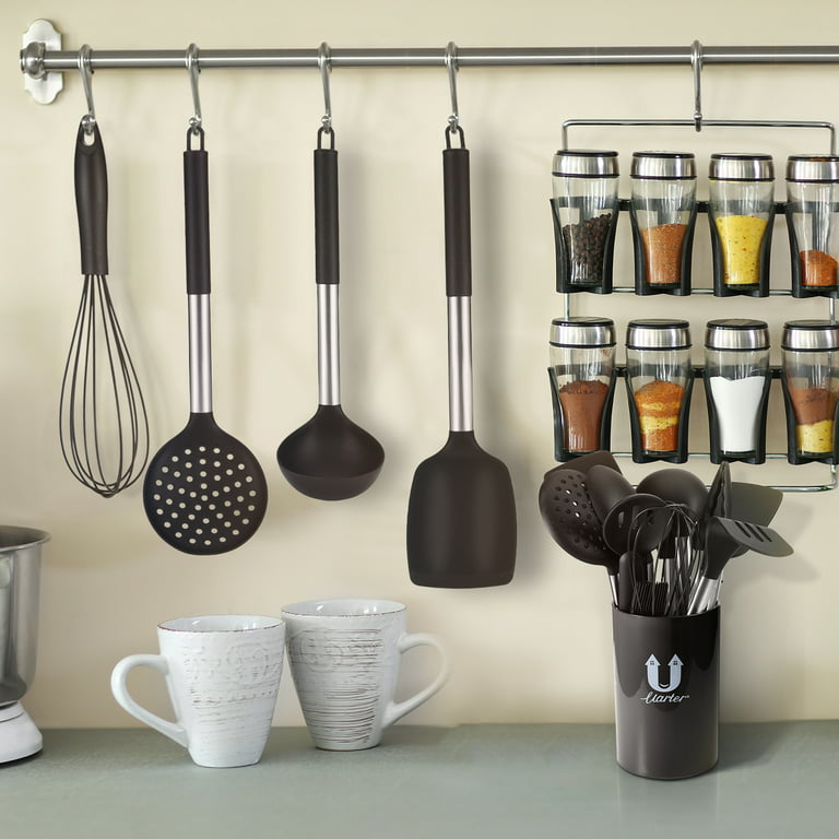 Uarter Silicone Kitchen Utensils Set , 13 Pcs Kitchen Gadgets Utensil  Cookware Kits + 1 Storage Bucket, Home Kitchen Cooking Tools, Black 