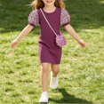 thumbnail image 6 of Auroural Girls Puff Short Sleeve Ribbed Dress with Matching Mini Crossbody Bag, 6 of 7
