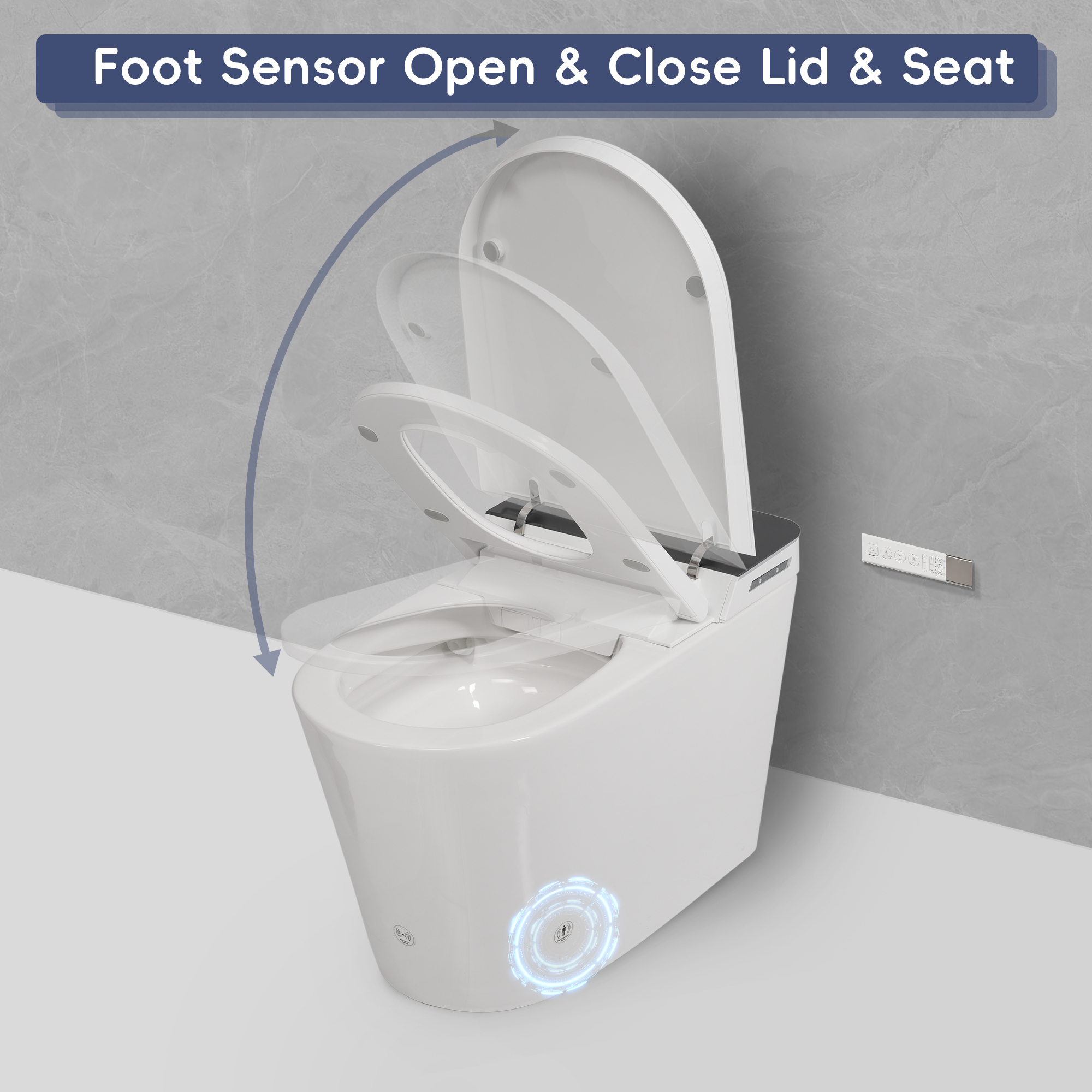 Alvantor Tankless Smart Toilet w/ Built-in Bidet, Wider Bidet with Heated Seat, Auto Open & Close, Warm Water and Dry, Foot Sensor, Display, Remote Control, White