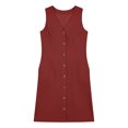 thumbnail image 4 of jtjvou Cotton Linen Dresses for Women Summer Casual Sleeveless Button Down V Neck Knee Length Loose Sun Dress with Pocket Red S, 4 of 8