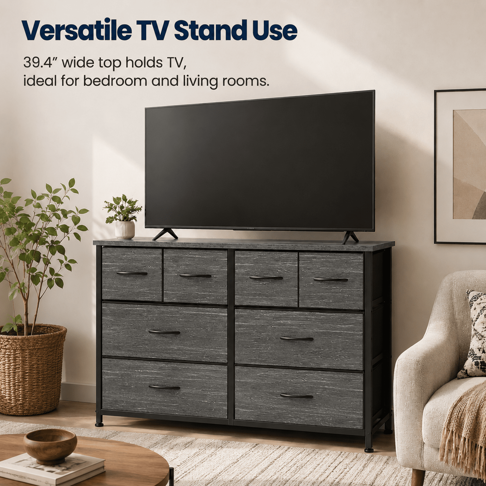 Alvantor Dresser for Bedroom with 8 Drawers, Fabric Dressers Storage Tower with Steel Frame Wood Tabletop, Storage Cabinet, Hallway, Closets