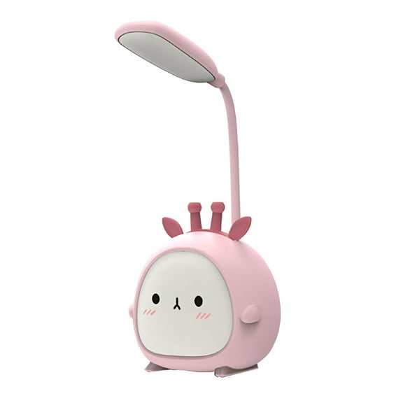 AUQ Adjustable Goose Neck LED Table Lamp,Eye-Protecting Reading Lamp,with Cute Cartoon Base,USB Charging,Desk Lamp for Home Office Bedroom (Pink)