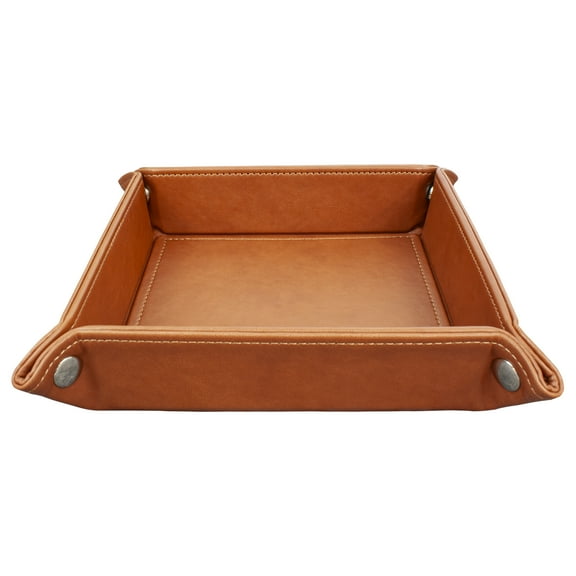 Eurow Portable Vegan Leather Valet Organizer Tray with Corner Snaps, Brown