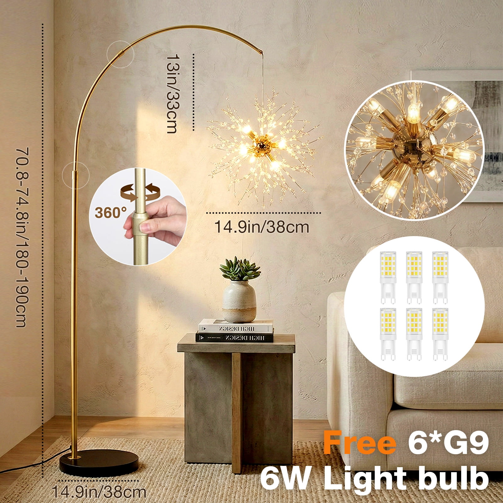 SERBASIC Crystal Floor Lamp for Living Room, Modern Standing Lamp with Heavy Duty Marble Base and Foot Switch, Tall Lamp with K9 Crystal for Bedroom Office