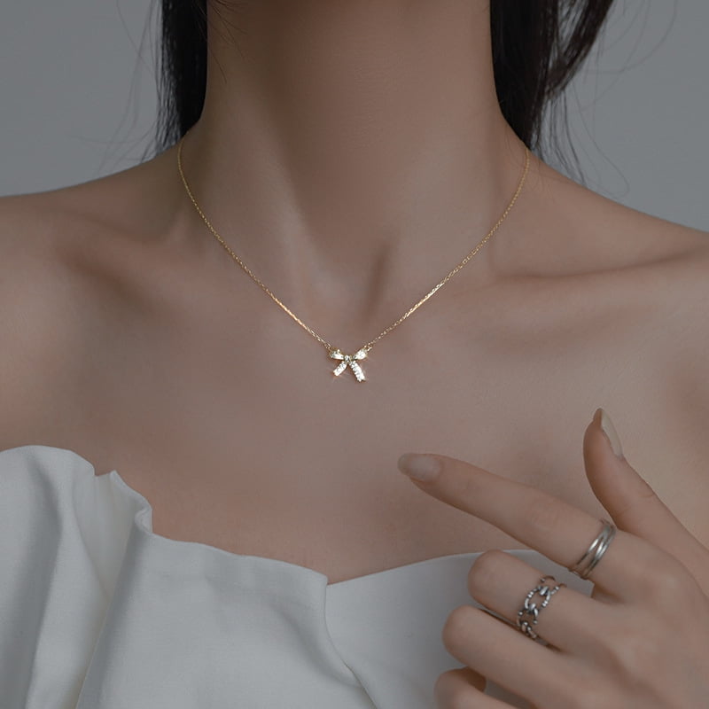 Boho Necklaces Bow Pendant Necklace Chains Short Necklace Dainty Delicate Simple Stylish Necklaces Jewelry for Women and Girls Silver Walmart
