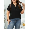 thumbnail image 7 of Cuteduck Womens Plus Size Short Sleeve Henley V-Neck Button Top Lace Textured Blouse 1X-5X, 7 of 7