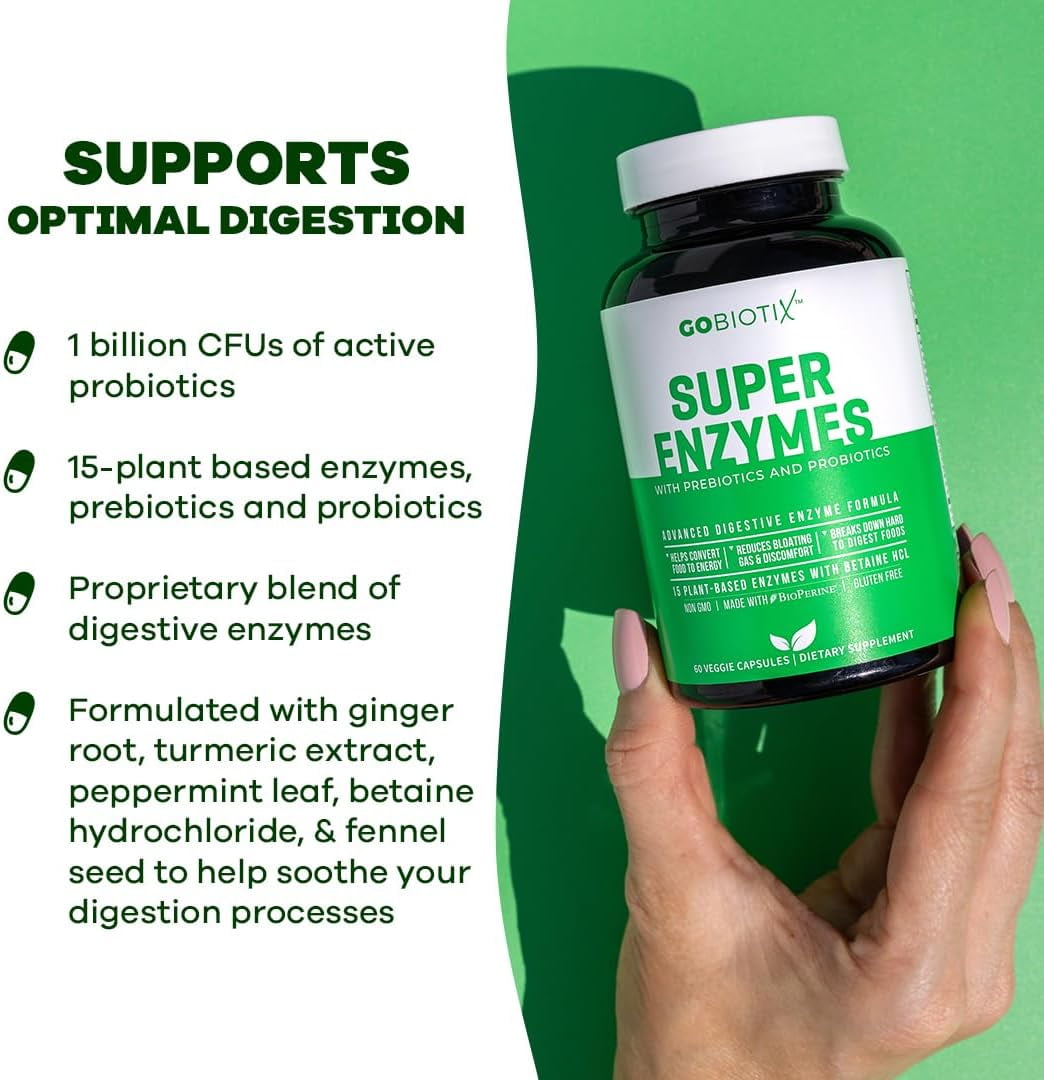 (2 pack) GoBiotix Super Digestive Enzymes with Prebiotics & Probiotics for Men & Women, 60 Capsules for Digestion Support