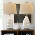 thumbnail image 4 of Oneach 3 Way Dimmable Ceramic White Table Lamp Set of 2 for Bedroom Living Room 23.5" Modern Touch Nightstand Bedside Lamps  with 2 USB Ports(2 Bulbs Included), 4 of 12