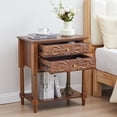 thumbnail image 6 of Wirrytor Vintage Wood 2-Drawer Tray Top Navy Blue Nightstand, Bedside Table 2 Drawer Dresser with Embossed Pattern, Storage End Table with Wooden Legs for Living Room, 6 of 8