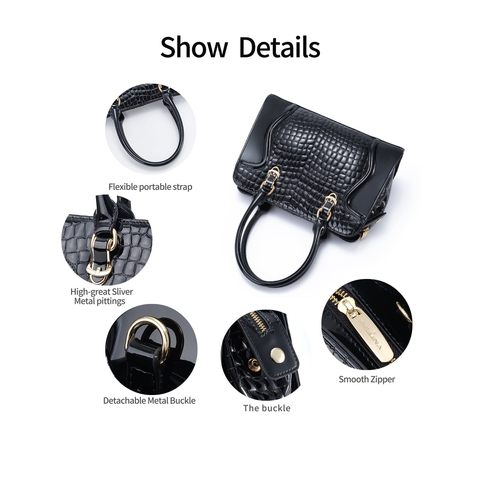 FEIMINA Genuine Leather Tote Bag for Women, Black Large Capacity Crossbody Bag, Handbags Purses for Women