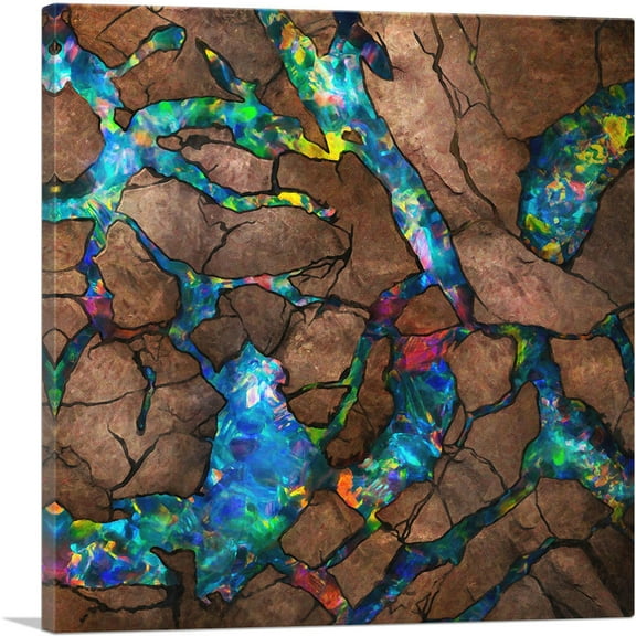 ARTCANVAS Boulder Opal Precious Stone Gemstone Jewel Canvas Art Print - Size: 18" x 18" (0.75" Deep)