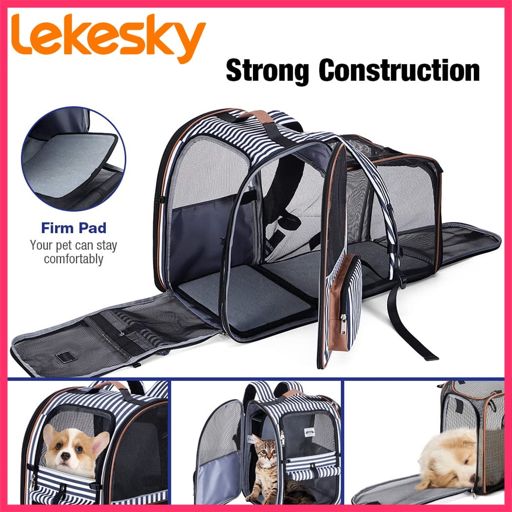 Extra Large Cat Backpack Carrier Expandable Pet Carrier Backpack for Small Dogs Medium Cats Fit Up to 18 Lbs, Dog Backpack Carrier, Foldable Puppy Backpack Carrier for Travel, Hiking,Striped