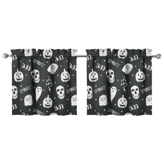 2 PCS Halloween Window Curtains Featuring Pumpkin and Skeleton Design, Spooky Cute Kitchen Tier Treatment Panels 27.5x24in(70x60cm) Kitchen Curtains