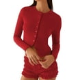 thumbnail image 1 of Blusas de Larga para Mujer, Cárdigan Ligero de Otoño, Camisetas para Salir, Blusas Acanaladas con Botones, Lindas y A Rojo XL, 1 of 9
