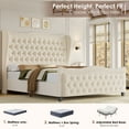 thumbnail image 5 of Homfa King Size Bed Frame, Modern Velvet Tufted Wingback Bed, Platform Bed with 55"H Upholstered Headboard, Off-White, 5 of 10