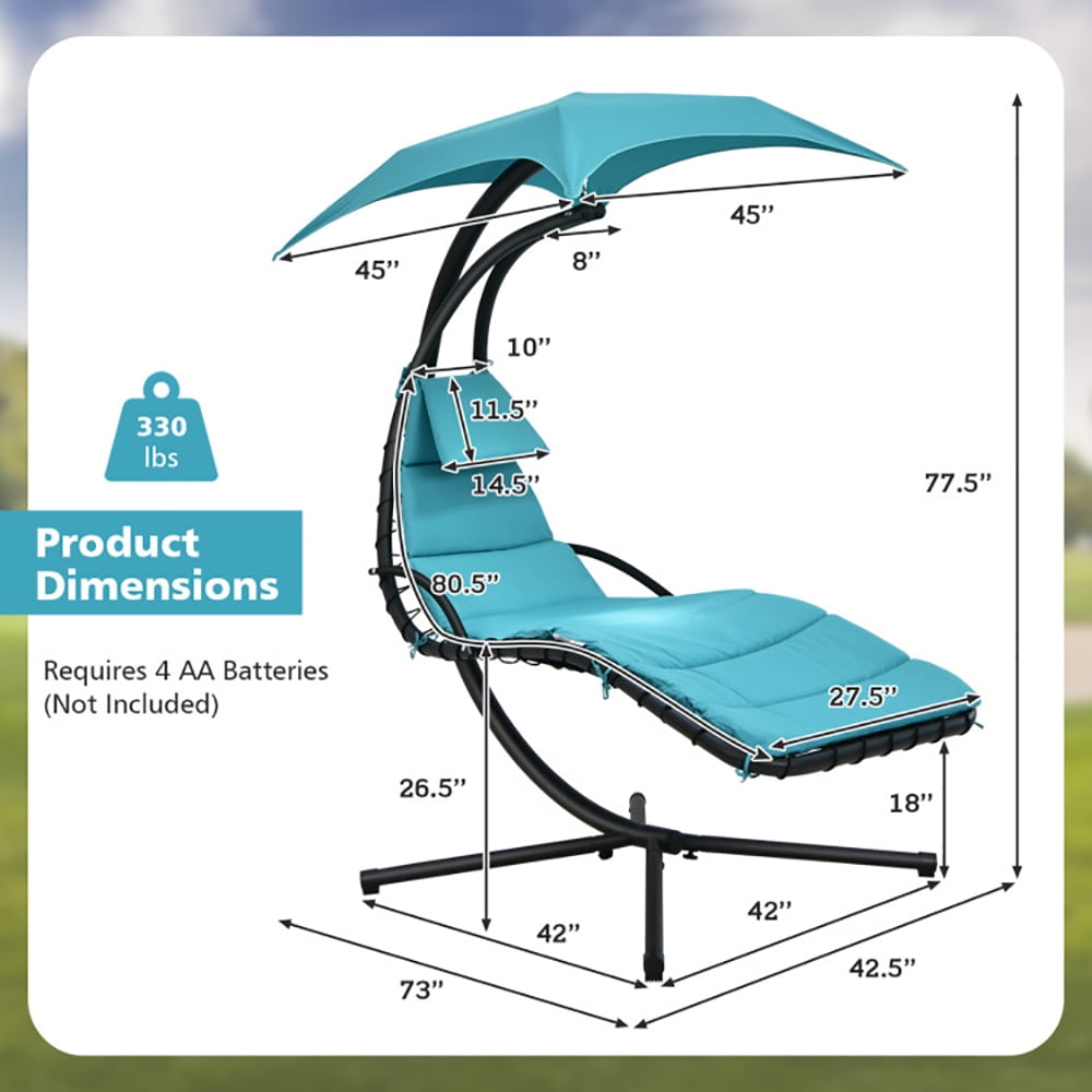 Aimee Lii Hanging Curved Steel Swing Chaise Lounger with Removable Canopy, Patio Loungers, Turquoise