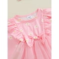 thumbnail image 6 of Musuos Baby Girl 2 Piece Sweet Summer Set, 0-18Months Pink Daisy Print Long Sleeve Ribbed Romper Dress Bow Headband Infant Outfits, 6 of 9
