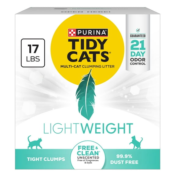 Purina Tidy Cats Free and Clean LightWeight Cat Litter, Unscented, 17 lb Box