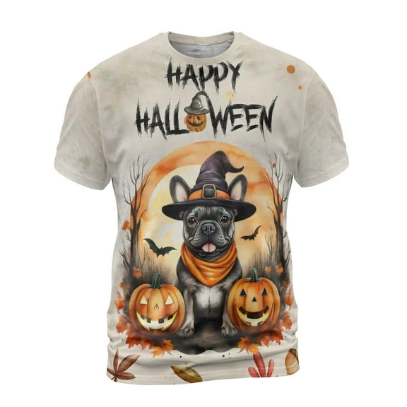 Happy Halloween French Bulldog Witches Hat Pumpkin Carving All Over Print 3D Shirt Unisex Merch Dog Lover Gifts - 02019