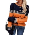 thumbnail image 2 of Women Fall Fashion Sweaters Colorblock Striped Crewneck Winter Trendy Pullover Tops Orange L, 2 of 5