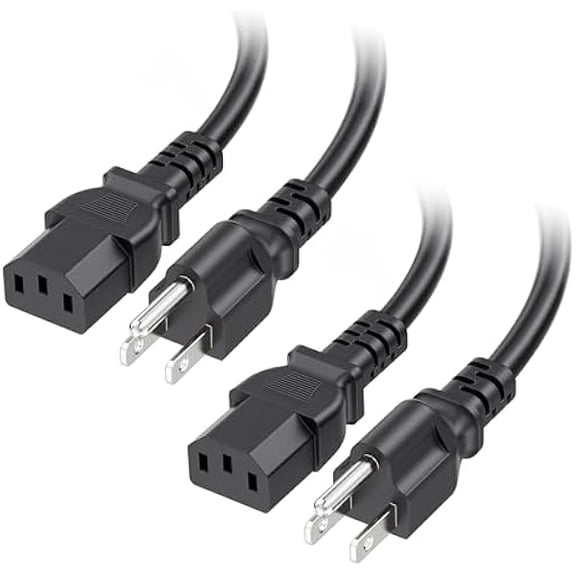 Quyaojz 2-Pack 16 AWG 3 Prong Short Computer Power Cord - 3ft, 13A Monitor Power Cord Replacement, AC Cable, NEMA 5-15P to IEC C13, Black
